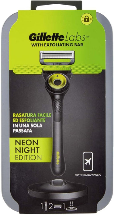 Gillette LABS - Maquinilla de afeitar para hombre, con 2 cuchillas de afeitar de repuesto, base magnética y barra integrada elimina impurezas de la piel, afeitado fácil, comodidad óptima, funda de